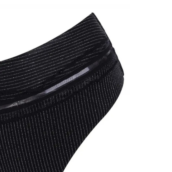 Metallic Bikini |Crisscross Cheeky Black Silver Frilled Padded Sz L - Picture 4 of 4